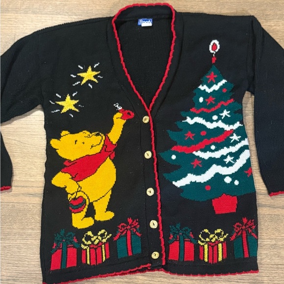 Winnie-the-Pooh Sweaters - Winnie the Pooh Vintage Christmas Cardigan- Size: Small